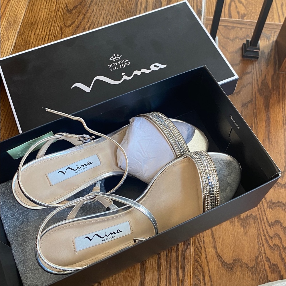 Nina Silver Crystal-Embellished Slingback Sandals